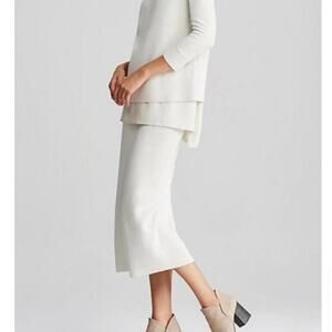 Eileen Fisher NWT Bone Ivory Knit Straight Knee Length Silk Blend Skirt, Large